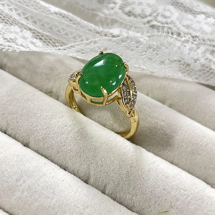 卸売高品質天然宝石翡翠石リング癒しスピリチュアルフィンガー18k