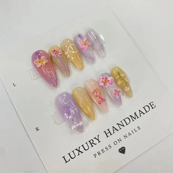 Wholesale 10pcs Hand Painted Gel Press Nails Beautiful Luxury Customized Design handmade press on nails