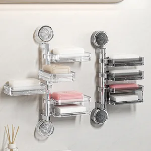 Home Wall-mounted No-Drill Bathroom Toilet Storage Draining Rack Multi-layer Suction Cup Soap Dish Disposable Feature