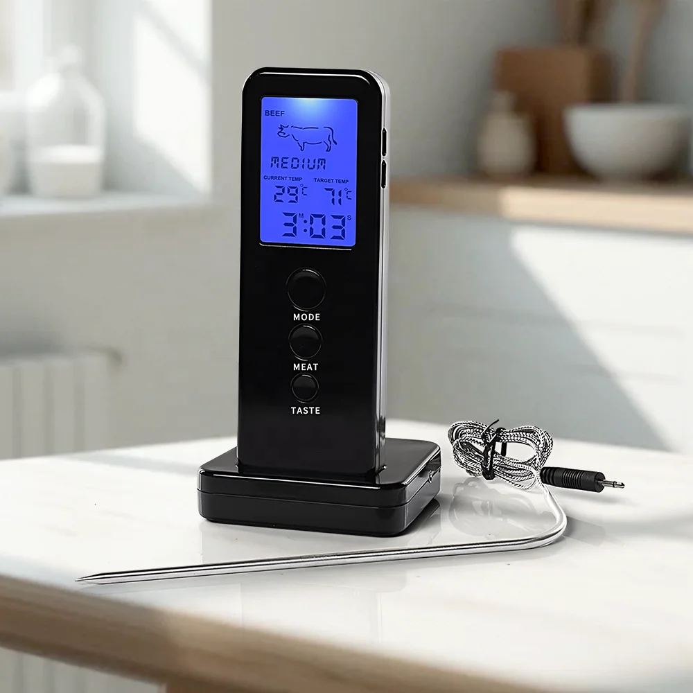 Wireless Remote ABS Plastic Kitchen Cooking Thermometer Smart Digital Meat BBQ Oven Temperature Sensor Probe for Household Use