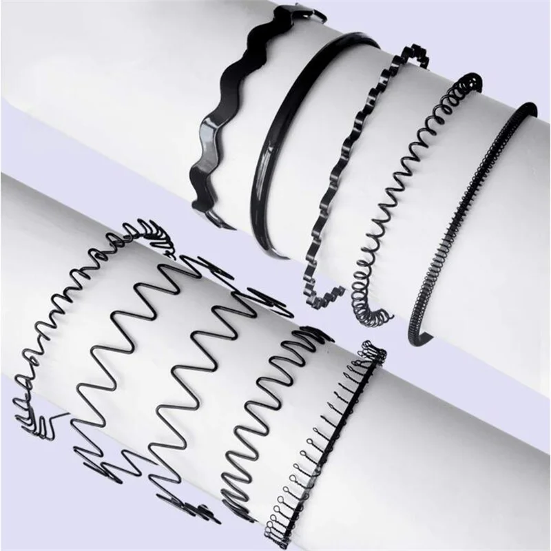 Whaline 6 PCS Black Hair Hoop Headband, Multi-style Wave Metal And