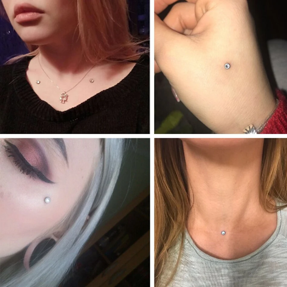 Kit Piercing Dermico 10 Pezzi In Acciaio Chirurgico 316L - Top Opale E Oro Con Ancoraggio - Foto 3