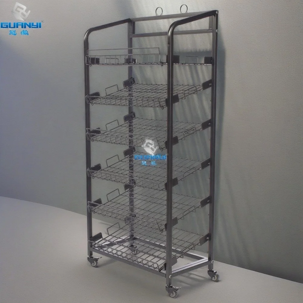 6 Tier Metal Bread Display Rack with Sign for Retail Store Shelves