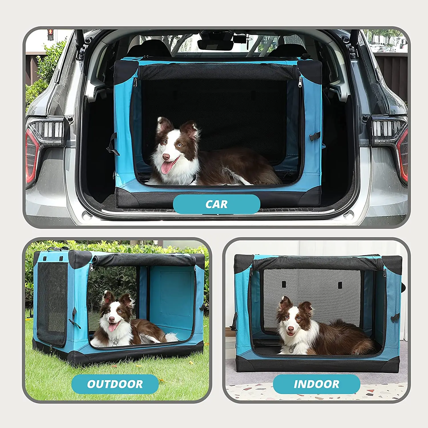 Factory Price Steel Frame 4 Door Portable Folding Dog Soft Crate