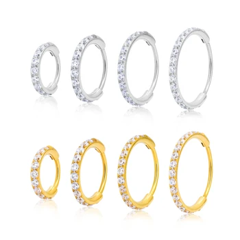 ASTM F136 Titanium 16G 14G Zircon Septum Hoop Nose Ring Hinged Clicke Earrings Women Body Piercing Jewelry