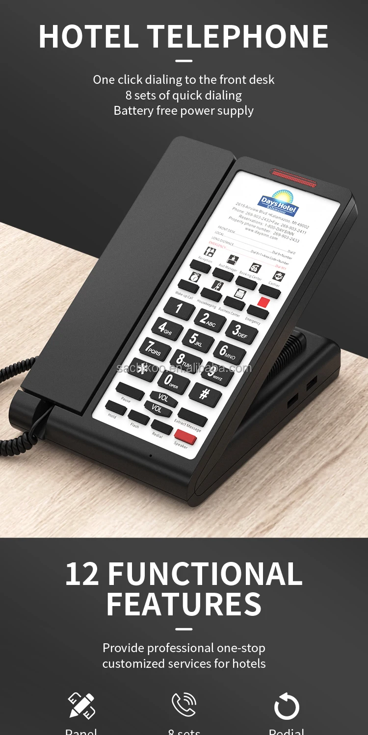 Sachikoo Customizable Logo Reception Corded Telephones Modern Hotel ...