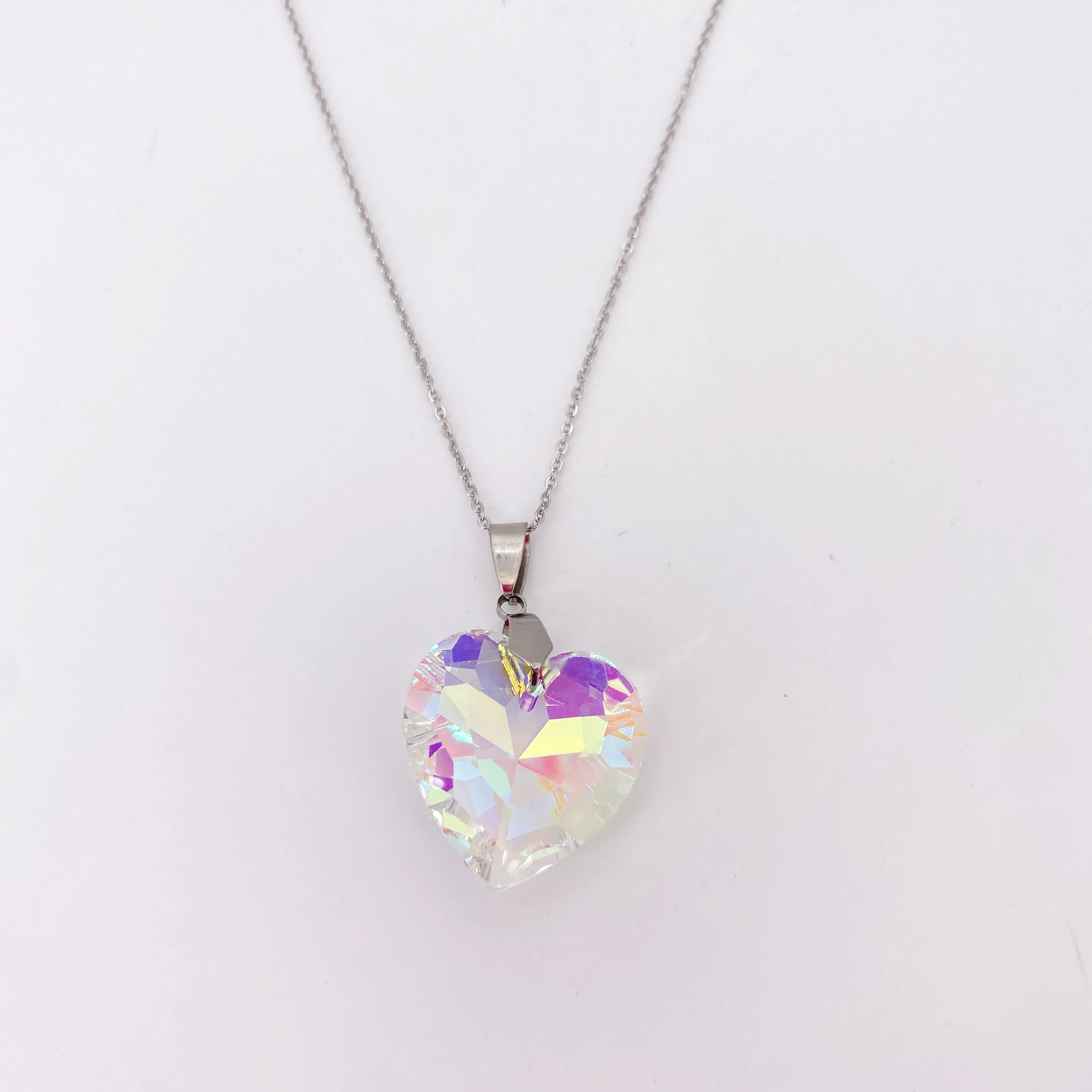 fashion ladies jewelry pink crystal zircon clavicle chain heart