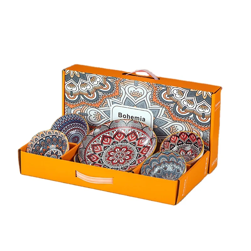 Chinese Japanese dinner set rice bowl dessert plate gift box Bohemia design two person dinner set 4 persons dinner set