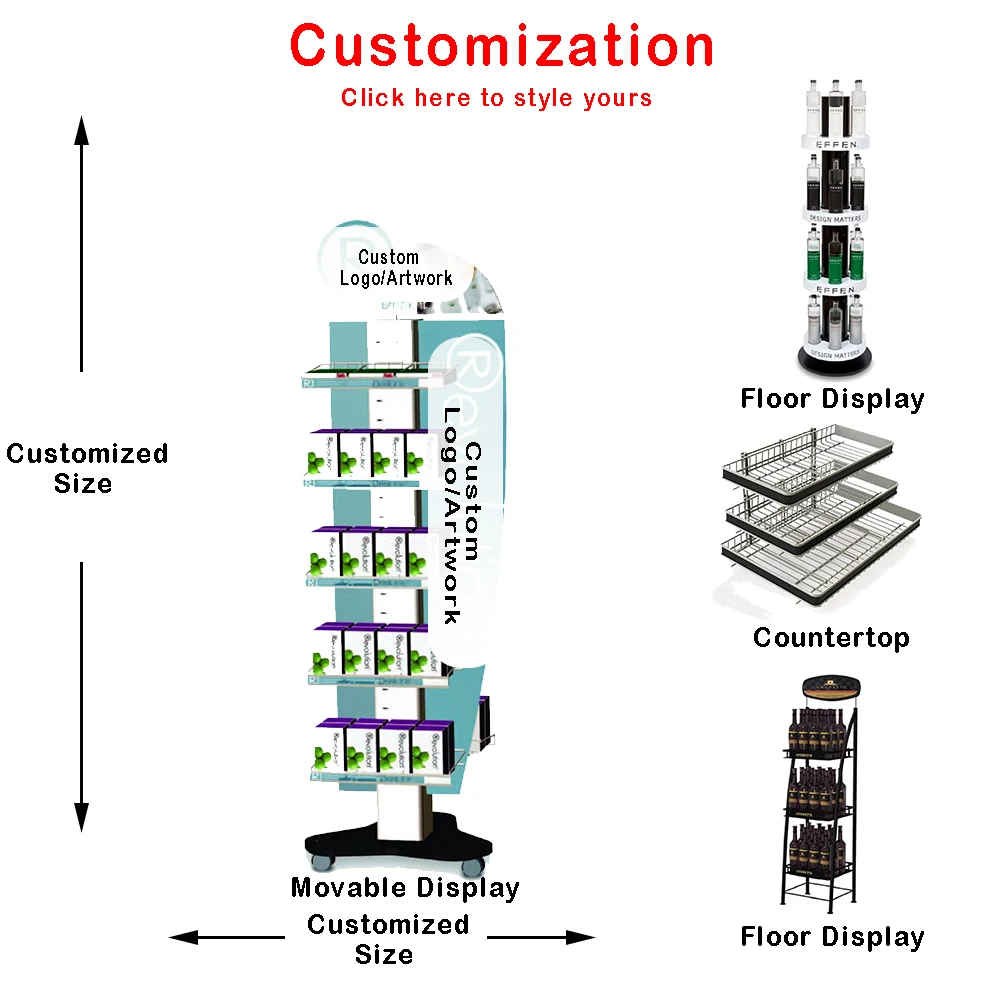 Custom Supermarket Soft Drink Display Stand Storage Rack Energy Drink