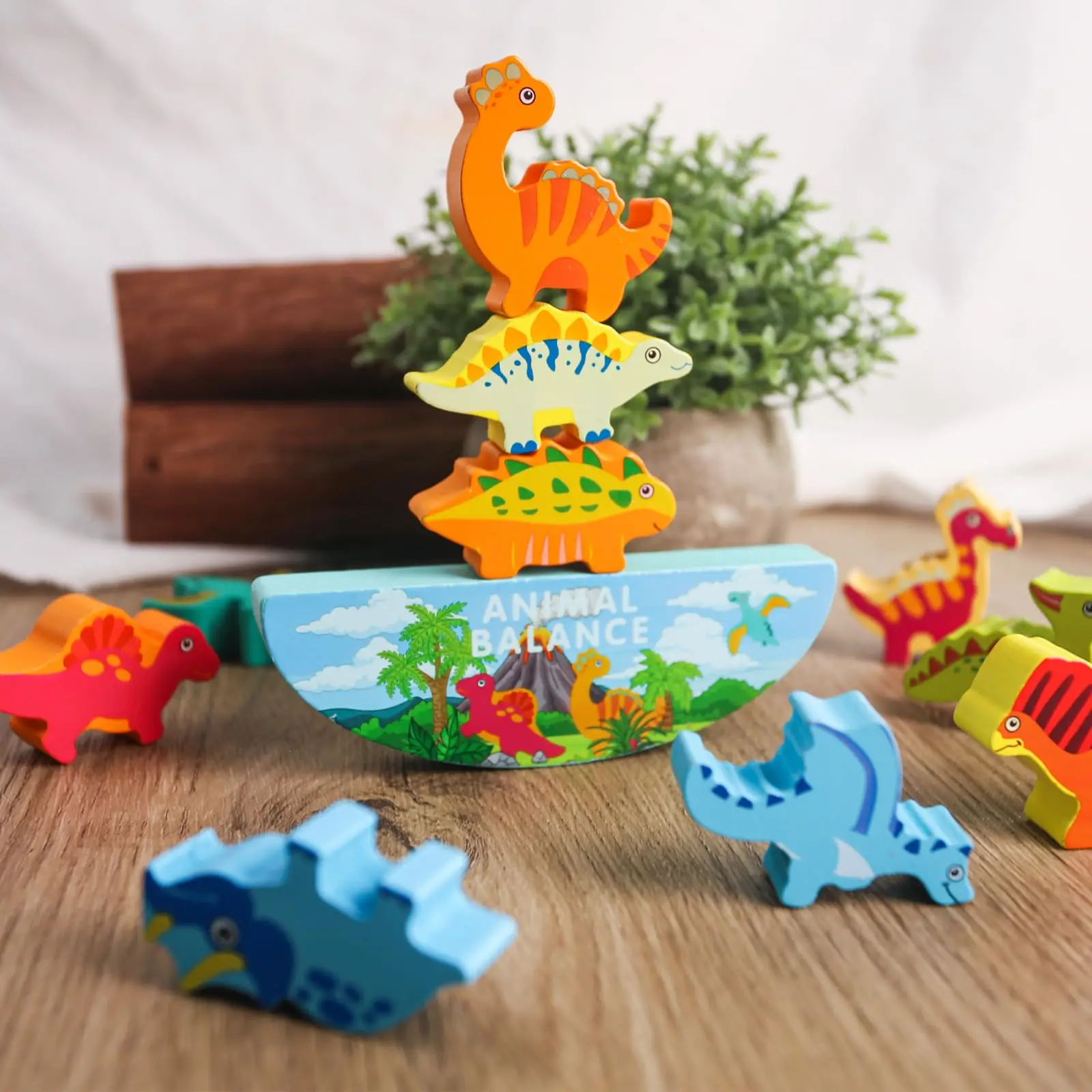 Wooden Magnetic Dinosaur Balance Tower Blocks - Educational Stacking ...