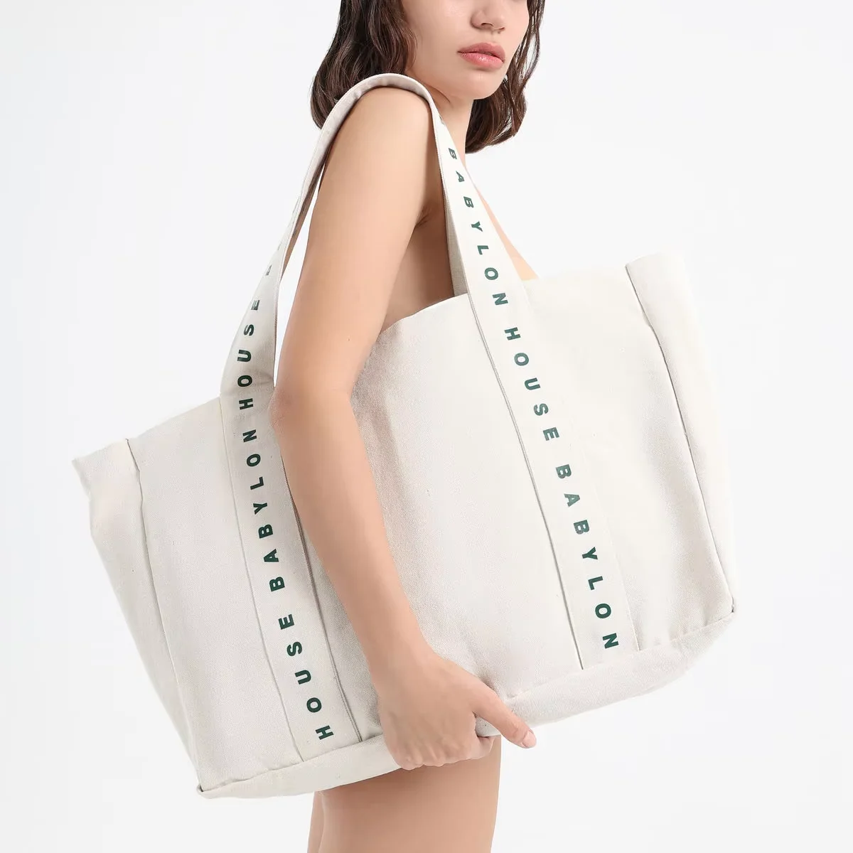 Customized High Quality Printed logo on Handle Strap Shopping 12oz Thick Large Cotton Canvas Active Lifestyle Tote Bag for Gym