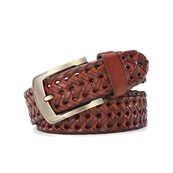 Athosline Men's 1.3 Inch Handmade Braided Belt Genuine Cow Hide Leather with Single Pin Buckle Made from Alloy