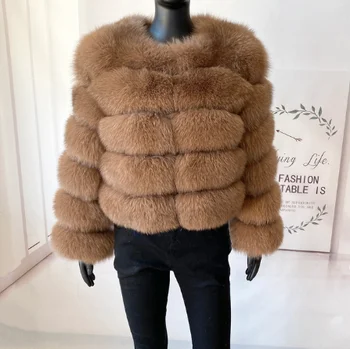 Custom Long Sleeves Fashion Women Fluffy Fur Jacket Winter Real Fox Fur Coat for Ladies