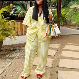 SH1875 Clothing Manufacturers Women Two Piece Set Summer Fashionable Loose Short Sleeved Shirt Casual Pants Women's Set