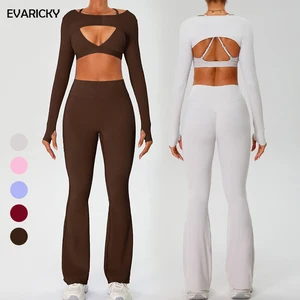 Evaricky New Arrival Solid Fashion Yoga Outfit Women Sets Custom Blank Breathable Gym Wear Running Workout Fitness 3-Piece Waist