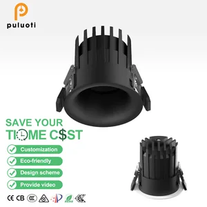 PULUOTI 12W 24°  75mm Adjustable Arc IP20 Recessed LED Ceiling Light Modern Style Aluminum Body Spotlight Black L84mm*H74mm