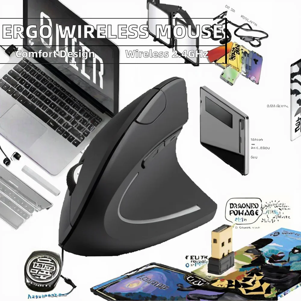 Ergonomic 2.4Ghz Wireless Optical Mouse 6-Button Comfortable LED USB ...