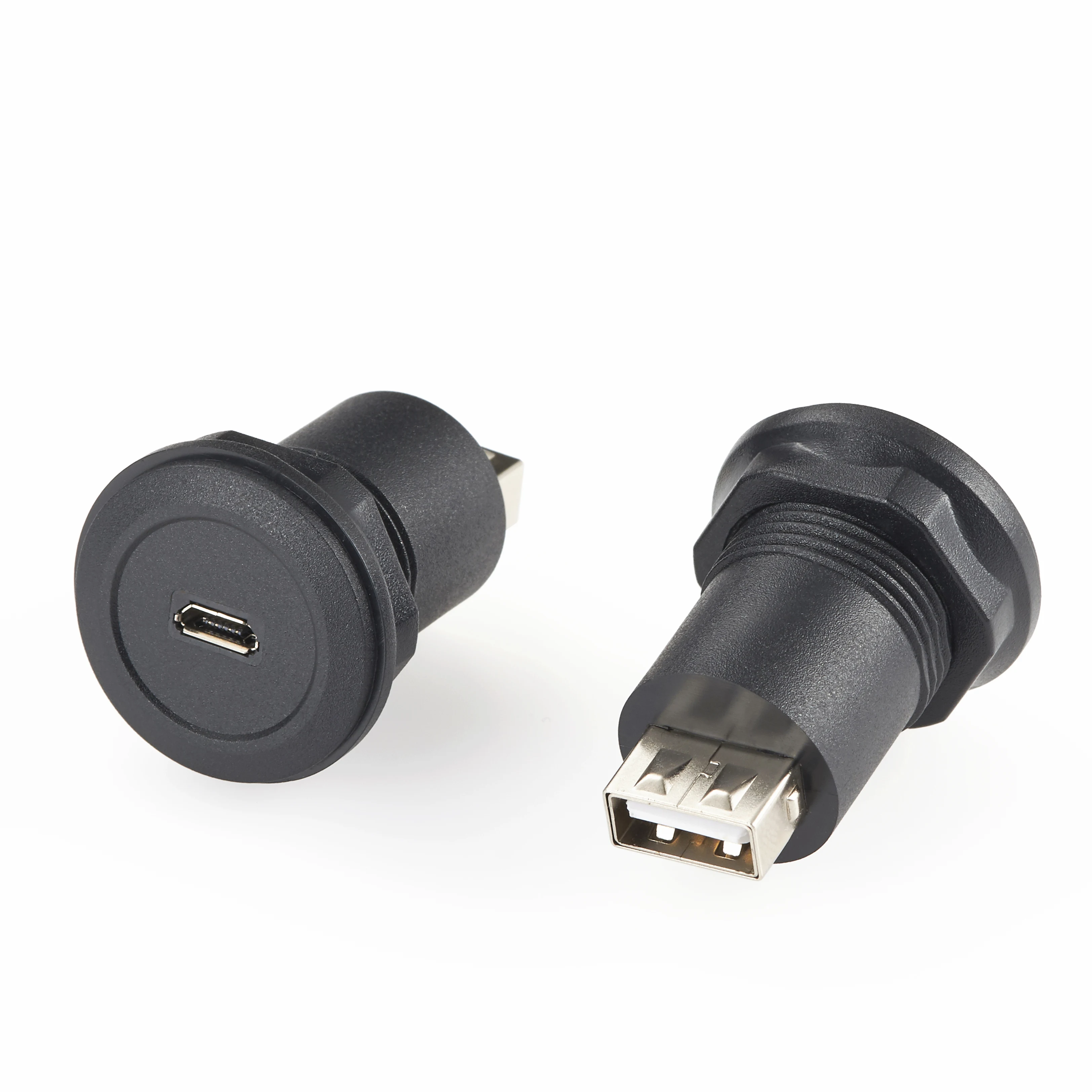 Micro USB B Jack to USB A Plug Round Panel Mount Adapter