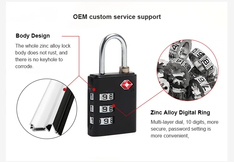 Durable 3 Digit Combination Password Coded Zinc Alloy Padlock TSA Travel Lock