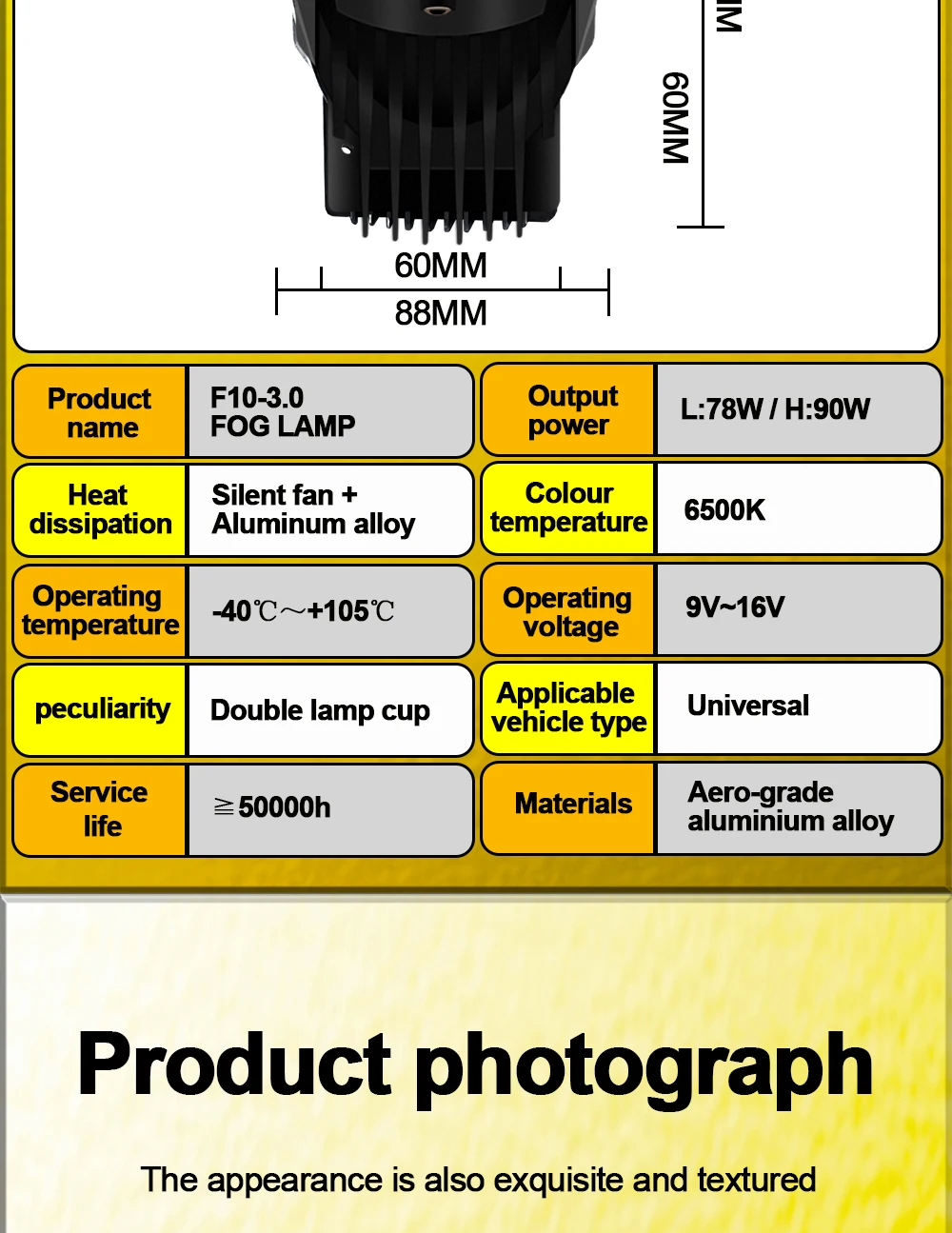 TECH-KING Automotive LED projector fog light 3-inch universal Matrix Automotive fog light retrofit accessory lens fog lamp