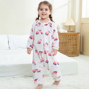 New Flannel Sleeping Bag Baby Toddler Cartoon Summer Zipper Long Sleeve Cross Border Children Home Clothes