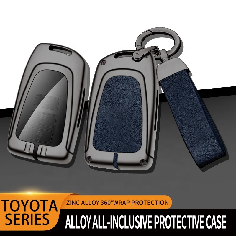Car Logo Zinc Alloy Leather Luxury Double Protection Smart Car Key Case Cover for Toyota Corolla Highlander Camry