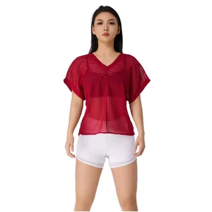 Yoga Wear Manufacturer Wholesale High Quality Top Gym Summer Wear Mesh Red Tank Tops Set for Women