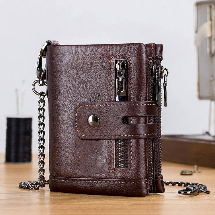 Cartera antirrobo de diseñador para hombre, billetera de cuero de