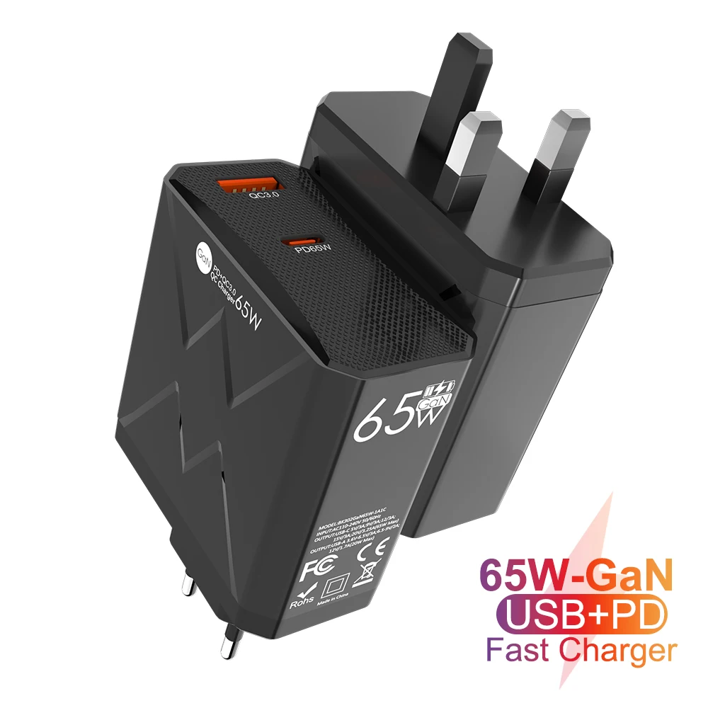 65W Type C Fast Charger GAN Laptop Wall Charger Adapter High Speed PD Charger for iPad for Samsung for iPhone 15
