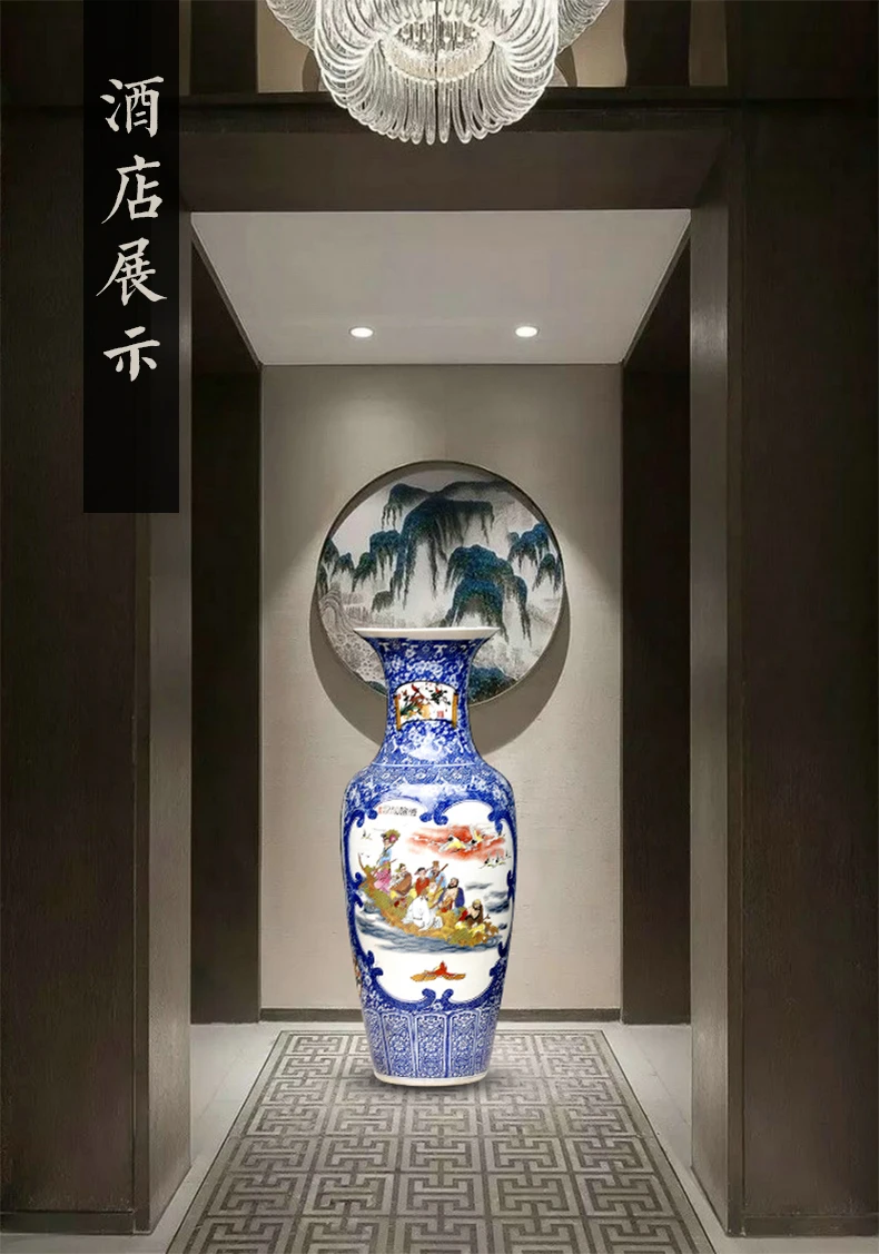 中国アンティーク手描き磁器ユニークな形床大きな花瓶室内装飾用