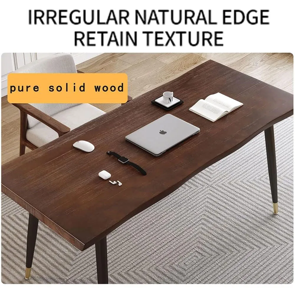 55\" Modern Simple Style Standing Desk for Home Office Bedroom Solid Wood Planks with Black Metal Legs Study Computer Desk details