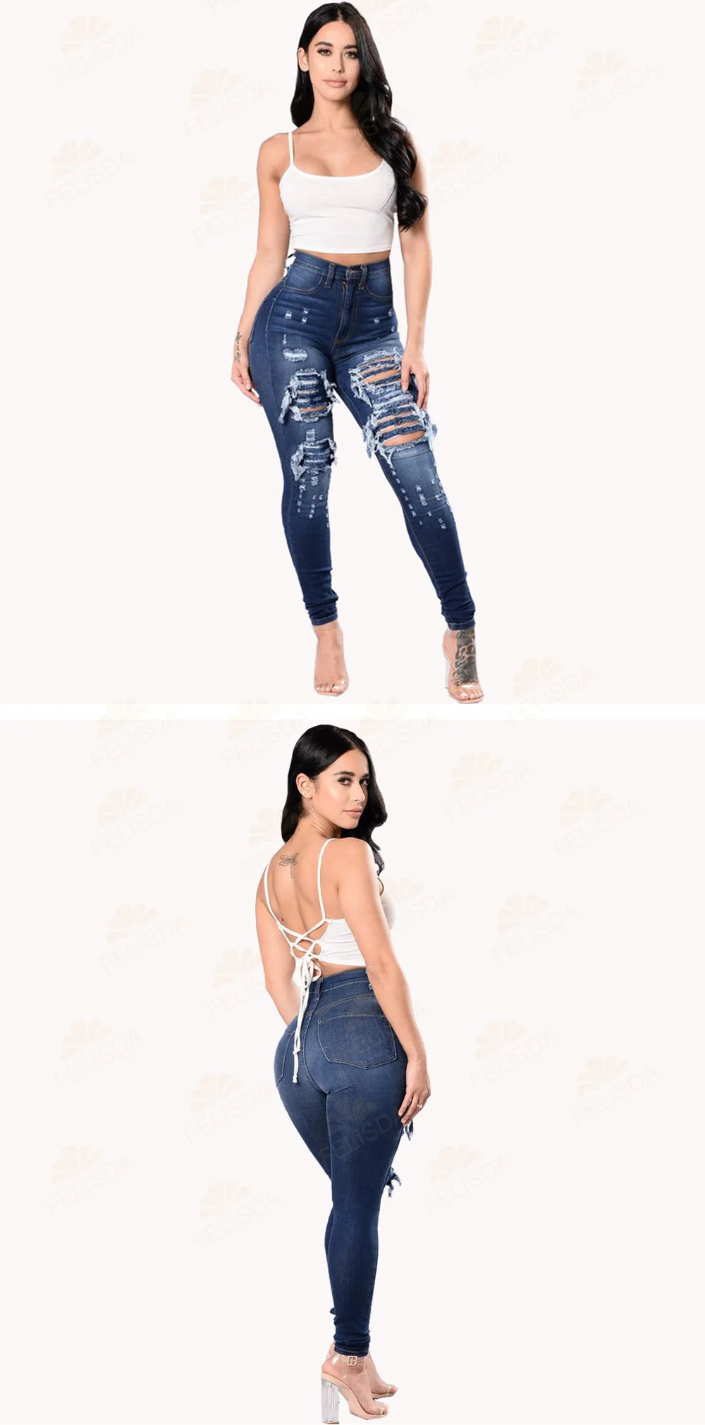 Brand Designer Women's Jeans Fashion Hip Hop Broken Holes Denim Jeans