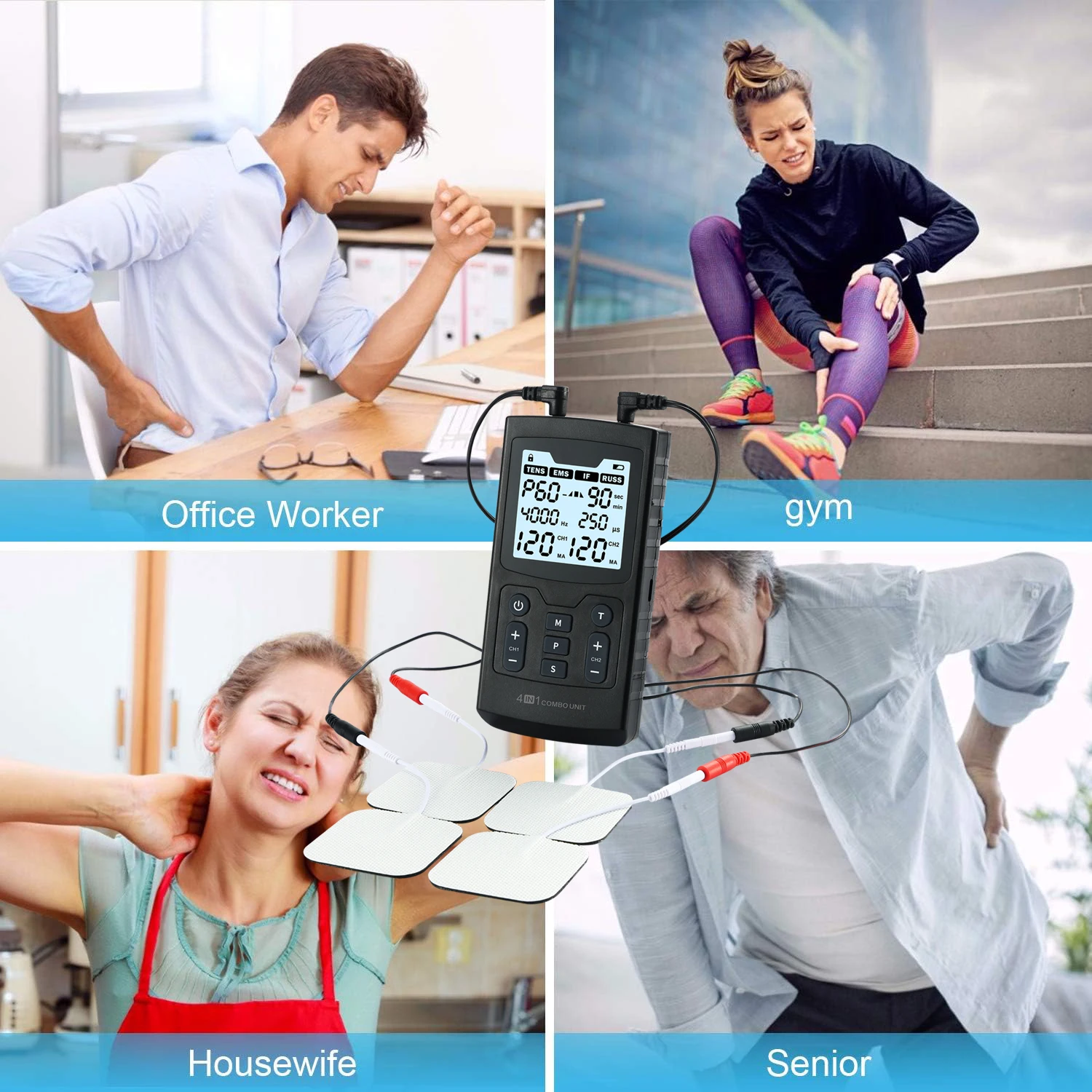 4 in 1 Combo Interferential Current Tens Ems Russian for Rehabilitation Center Hospitals Clinic Physiotherapist