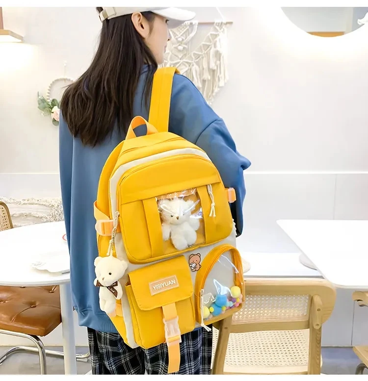 Hotselling Custom High Quality Girl Backpack Cute College 5-piece Set Girl Backpack School Bag Student Backpack Set