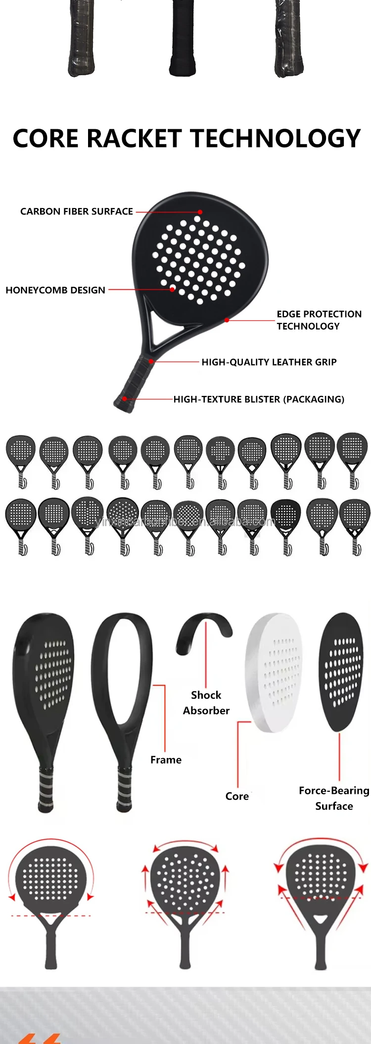 2026 CN Factory Custom logo and Color High Quality 3K/12K/18K/24K Carbon Fiber Paddle Racket
