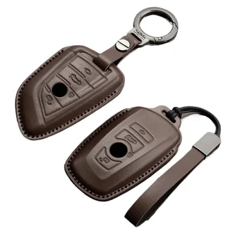 Leather Car Key Case Cover For BMW X1 X3 X5 X6 X7 1 3 5 6 7 Series G20 G30 G11 F15 F16 G01 G02 F48 Car Key Protector Accessories