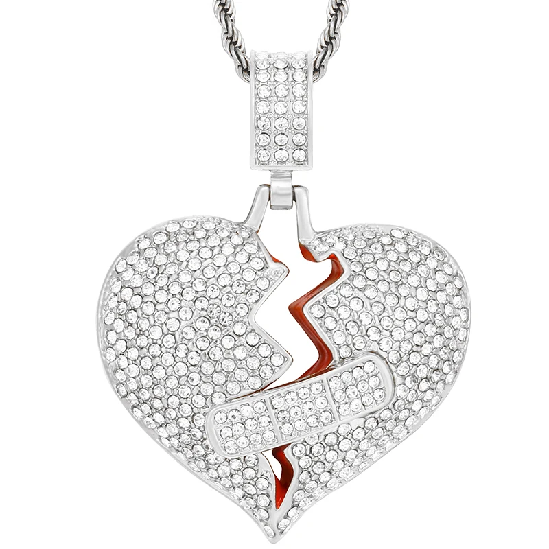 New Broken Heart Pendant Necklace - Gold & Silver Zirconia
