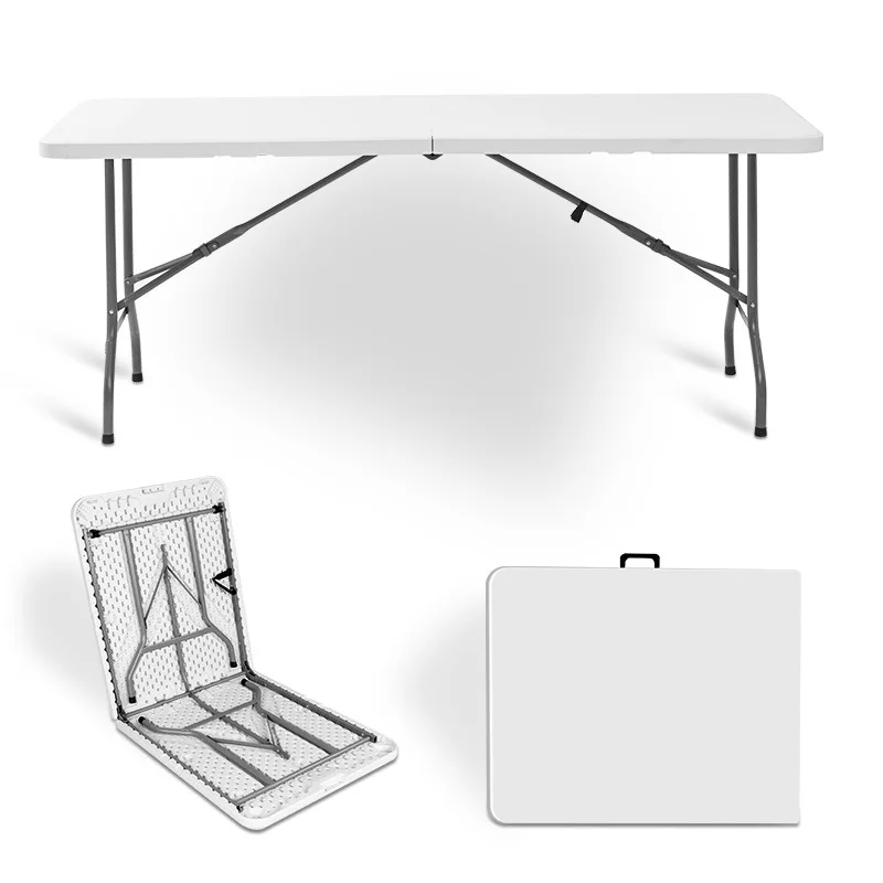 Portable Folding Table 6ft White Rectangular Plastic Outdoor Furniture Foldable Garden Catering Dining Camping Folding Tables
