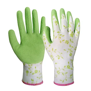 GR4001F 13G Floral printing Polyester liner rubber Latex foam coated crinkle palm gardening safety hand gloves for women