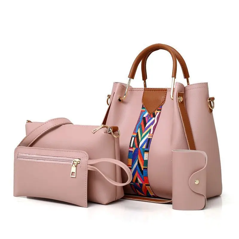 2024 New Fashion Female Four Pieces Purses RPET PU Leather Zipper Large Capacity Women Lady Shoulder Bag Leather Handbag Set