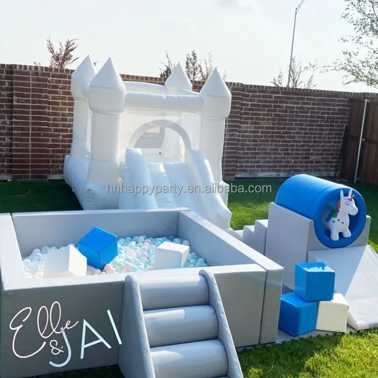 ILink-outer White Bounce House With Slide & Ball Pit - 15ft X 14ft Inflatable Castle For Kids 8-12, Includes Blower & Repair Kit (Backyard Birthday Party Fun)