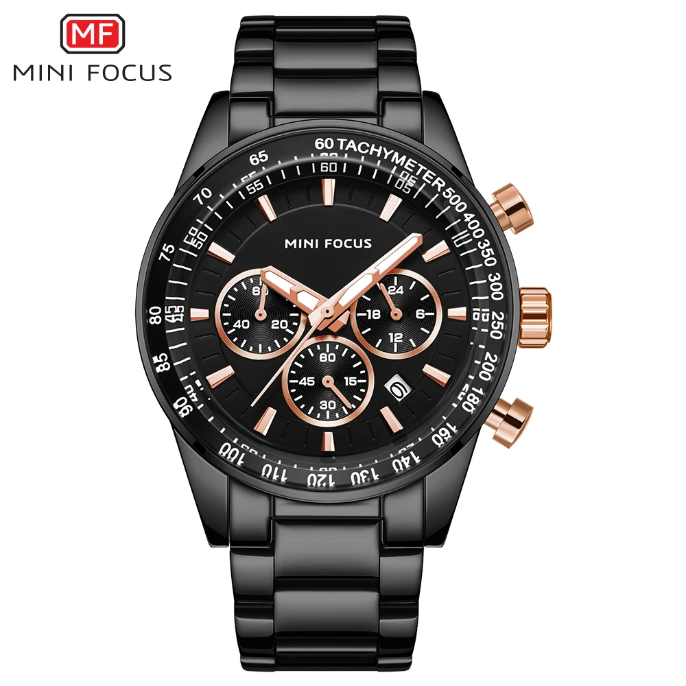 MINI FOCUS MF0187G Latest New Design Business Mens Watch Hot Quartz Stainless Steel Strap 3 Dials Chronograph Wholesale Watch