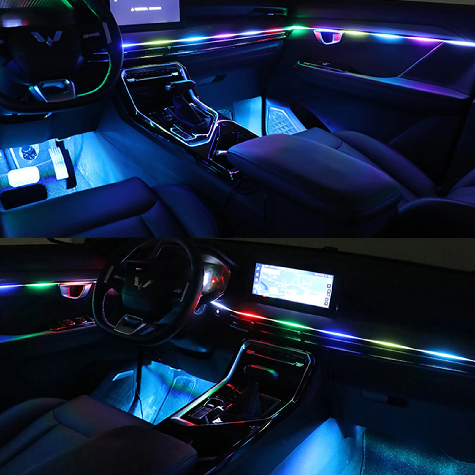 Car Dynamic Ambient Light Kit 18 In 1 Rgb Interior Decoration Acrylic