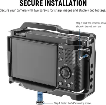 NEEWER ZV-E10 Camera Cage Compatible with Sony ZV-E10, Aluminum Video Shooting Cage Rig with Arca Type QR Plate, 1/4" Threads detail image