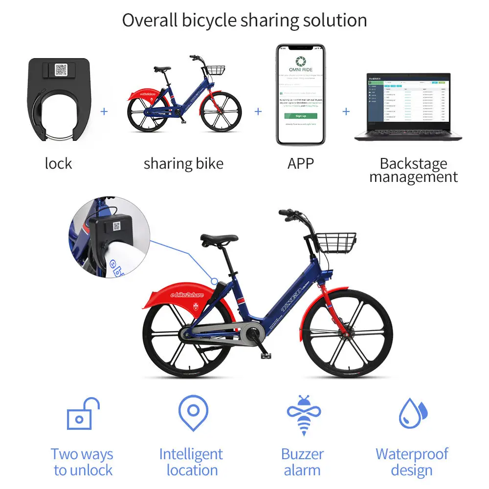 Custom Smart Qr Code BLE GPS GPRS Sharing Bicycle E Bike Rental System Mobile APP Control Smart Lock With Alarm