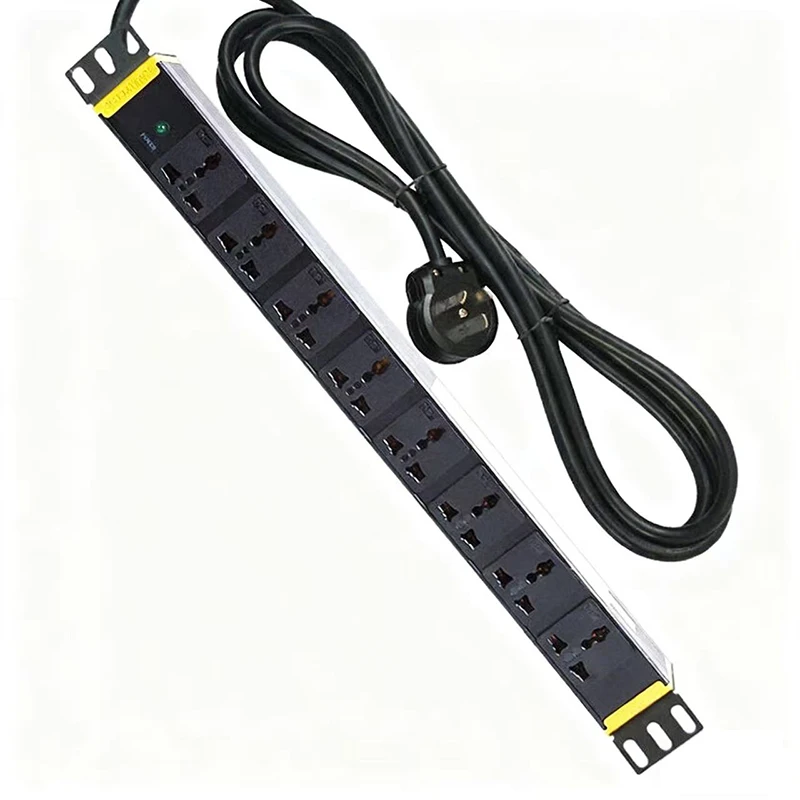 prese PDU universali da 8 vie, strip alimentazione da 1U per rack, involucro in lega di alluminio con indicatore LED di alimentazione