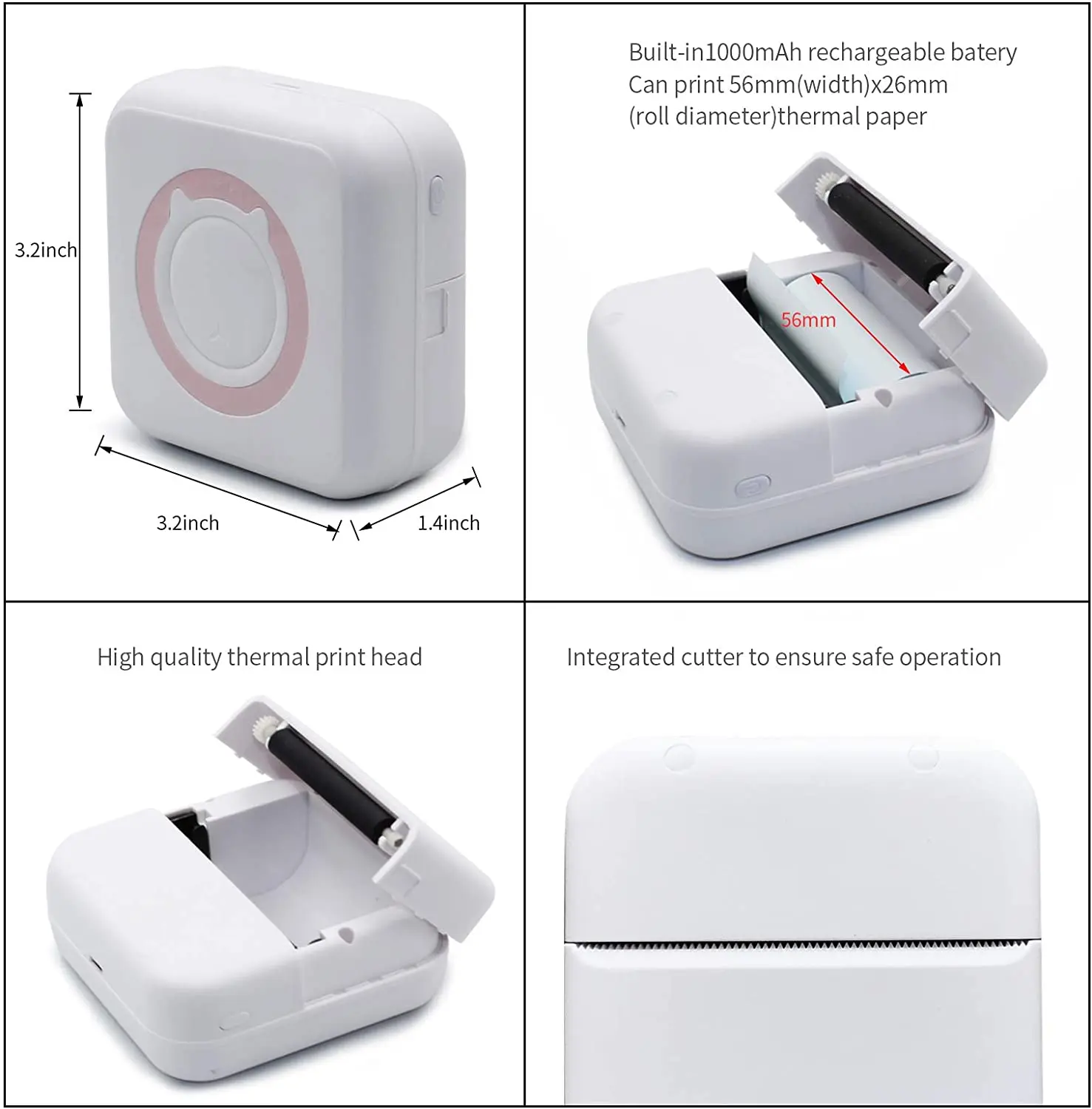 Mobile Mini Photo Printer Wireless BT Thermal Printer Pocket Label Printer