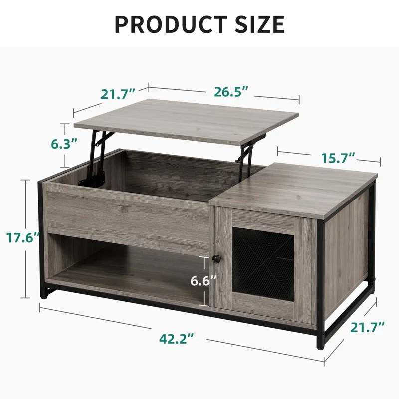 Bien Lift up Top Coffee Table Wooden Lifting Center Table with Hidden Storage Compartment Sofa Side Tea Table for Living Room