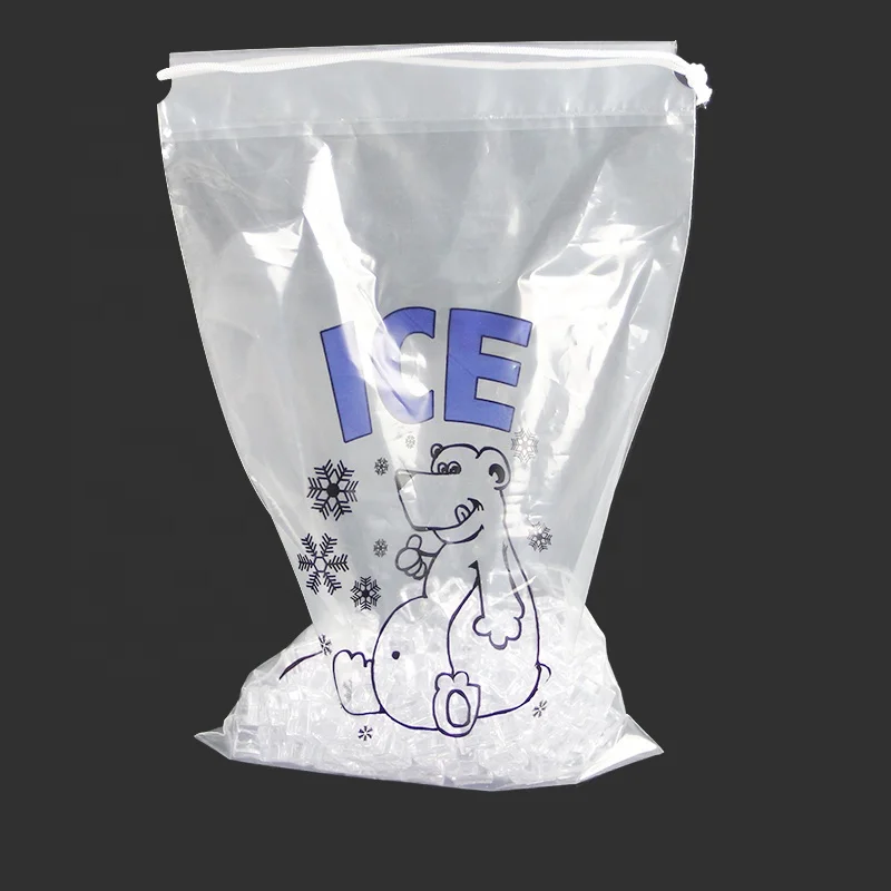 Transparent Disposable Ldpe Plastic Ice Cube Bag Drawstring Ice Bag