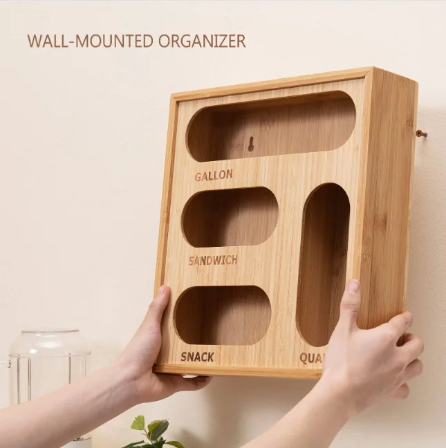 Kitchen Wooden Drawer Organizers With Plastic Foil Wrap Dispenser